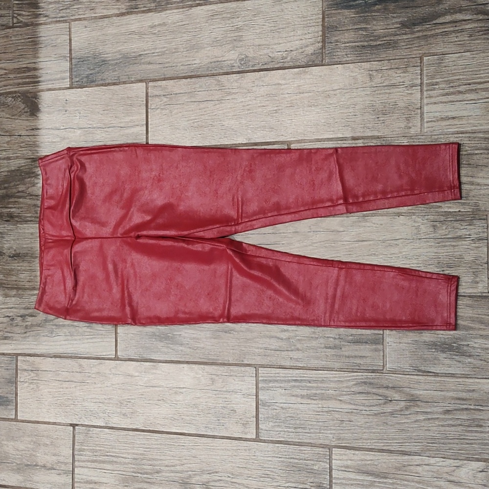 LuLaRoe Luxe Red Faux Leather Leggings Size Large